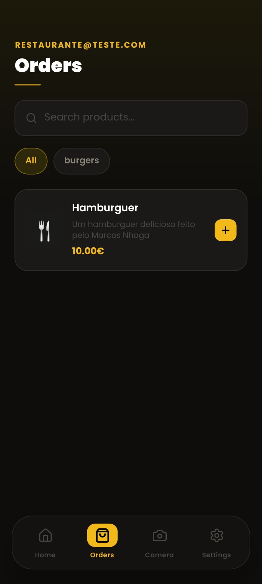 Ecrã de gestão de encomendas da app FluxGo